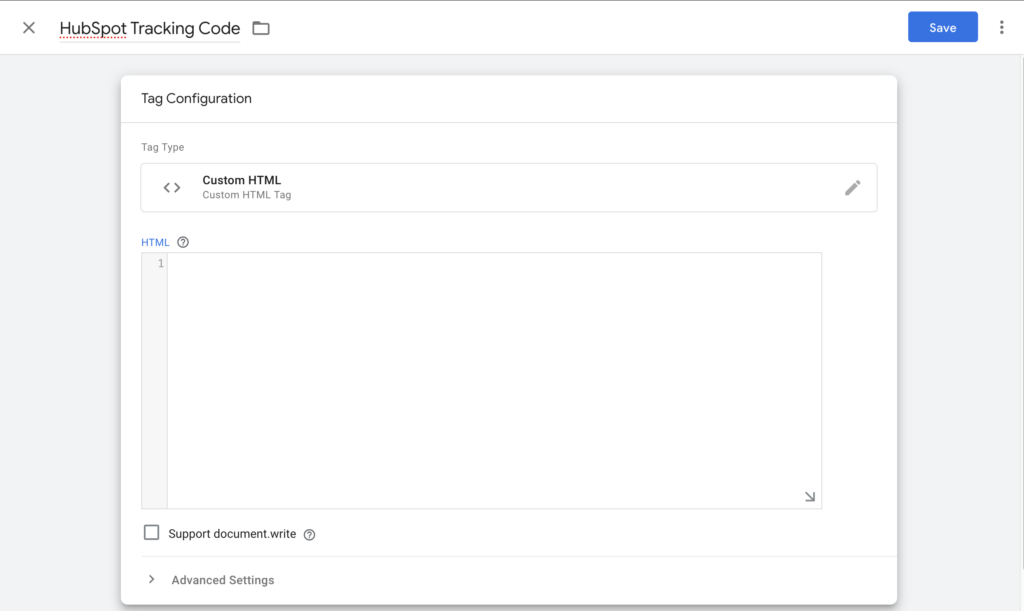 screenshot of Google Tag Manager 'tag configuration'